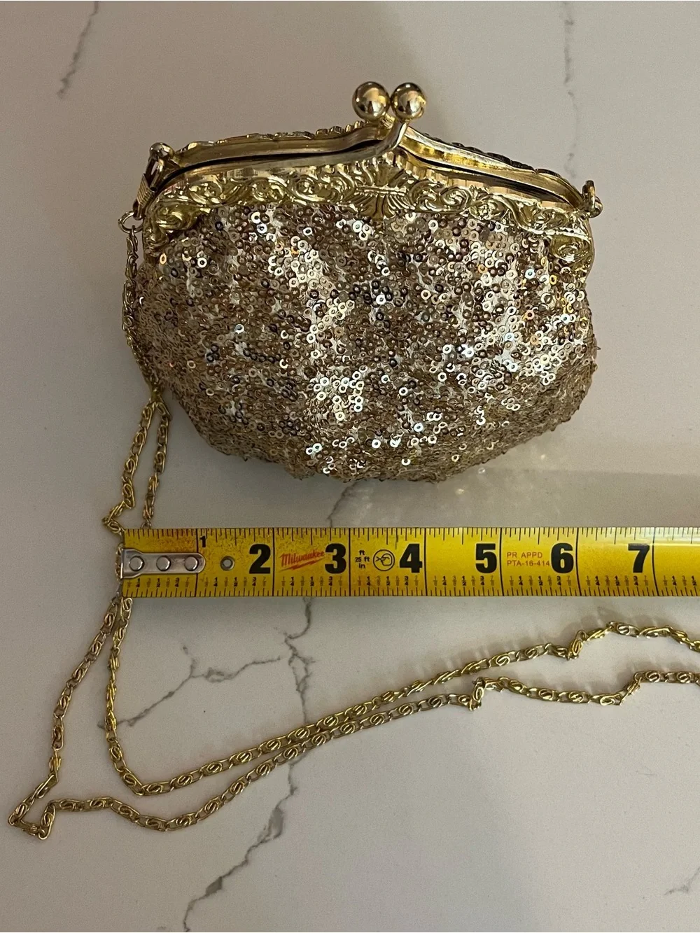 Gold Sequin Evening Shoulder Bag Clutch with Chain Strap